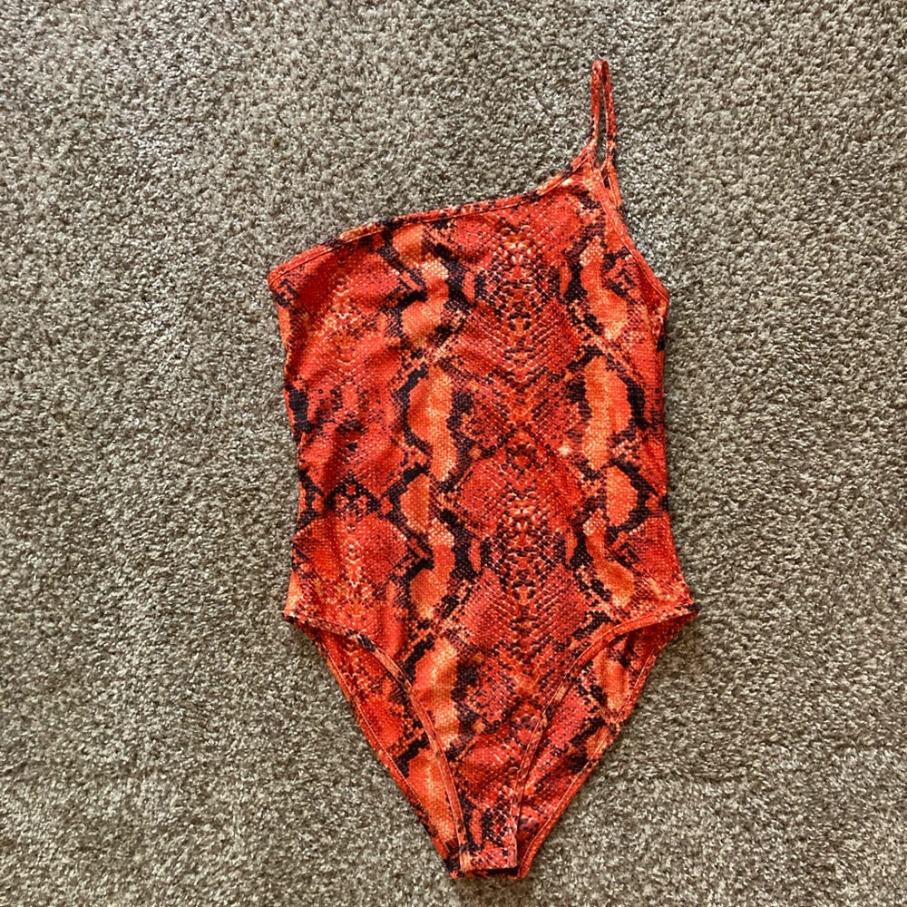 Princess Polly one shoulder bodysuit, orange, size L